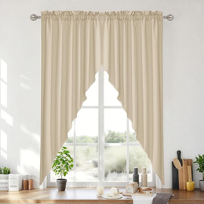 RYB HOME Short Kitchen Valances Thick Faux Linen Blended 2 Panels, Privacy by RYBHOME