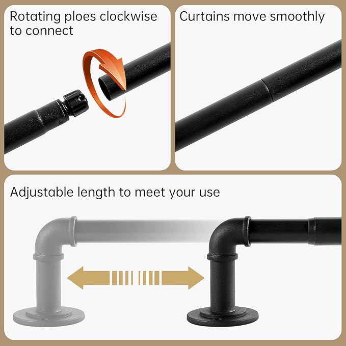 Industrial Curtain Rods for Windows 48 to 84 Inches, for Indoor and Outdoor - Image 2