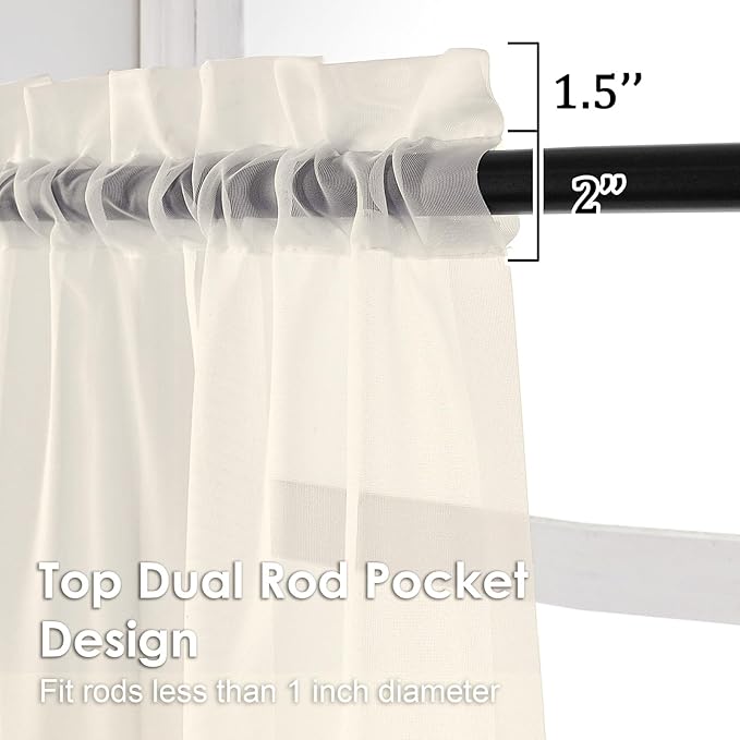 OVZME 2 Panels Cream Sheer Curtains 54 Inches Length Window Treatment - Image 3