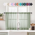 Sage Green Small Sheer Curtains 2 Panels Set, Kitchen Curtains 36 Inch Length by Home