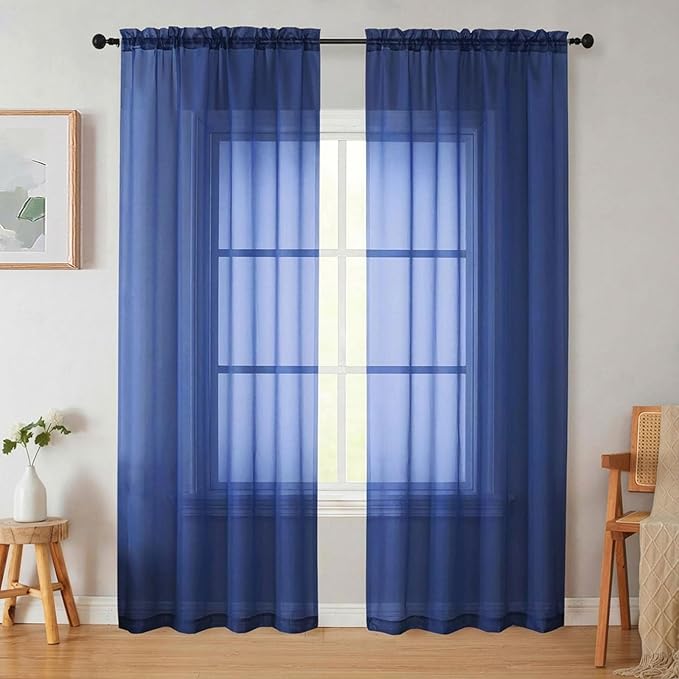 Sheer Curtains 84 Inches Long 2 Panels Set by WelvetBLK