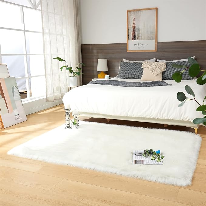 EasyJoy Ultra Soft Fluffy Shaggy Area Rug Faux Fur Rug Chair Cover Seat Pad - Image 2