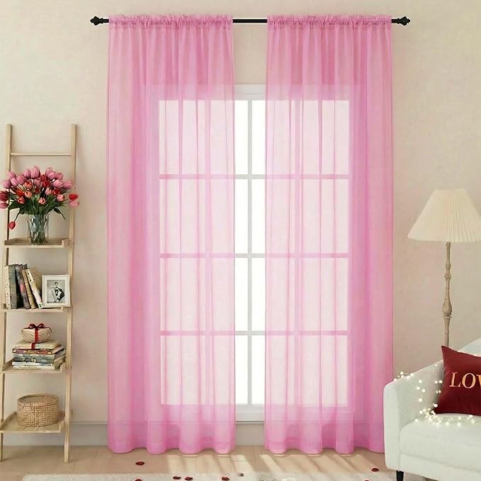 Pink Sheer Curtains 84 Inches Long 2 Panels, Soft Airy Light Filtering Curtains by WelvetBLK
