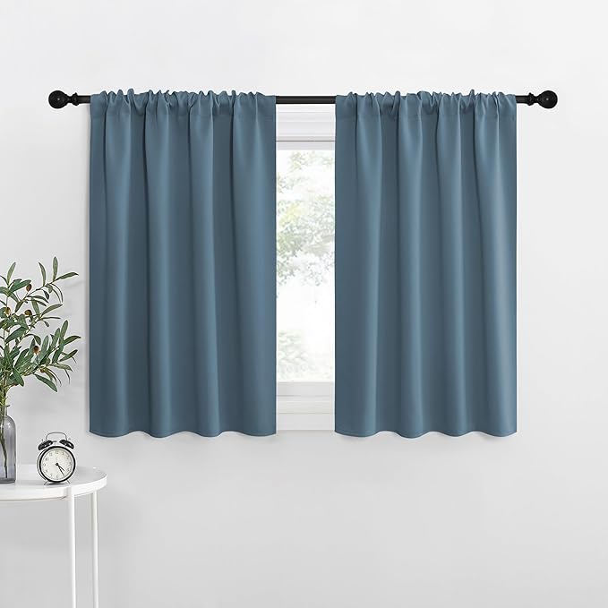 NICETOWN RV Blackout Curtains for Camper Windows, Smoky Blue, Short Blackout by NICETOWN