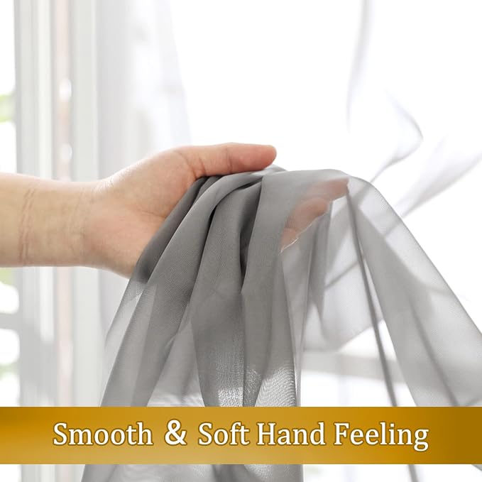 Aiyufeng Charcoal Grey Sheer Curtains 36 inches Long 2 Panels Set, Short Sheer - Image 3