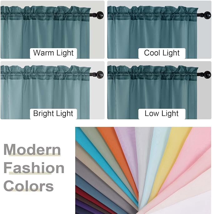 Dusty Blue Kitchen Curtains 30 Inch Length Tier 2 PCS, Solid Soft Half Curtains - Image 5
