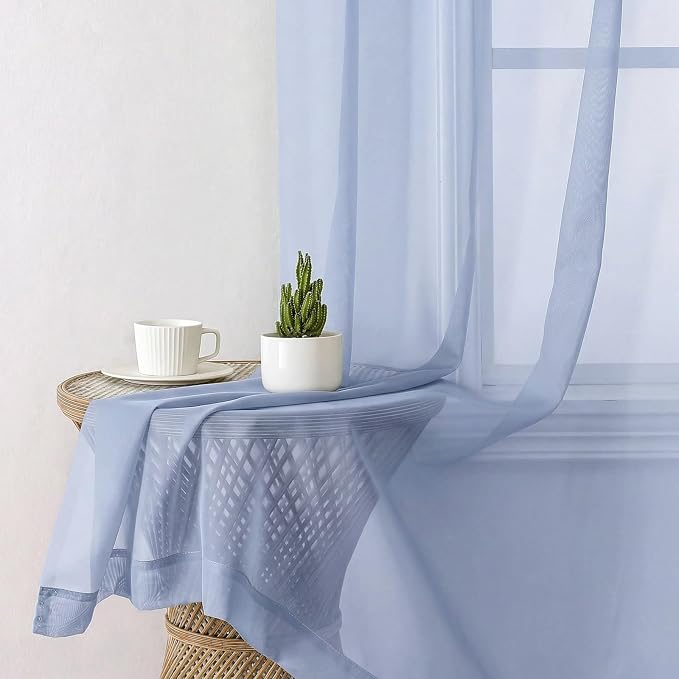 Lecloud Denim Blue Sheer Curtains 72 Inches Long 2 Panels, Rod Pocket Light - Image 4