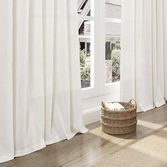 Nanspring Beige White Linen Curtains 96 Inches Long - Image 5