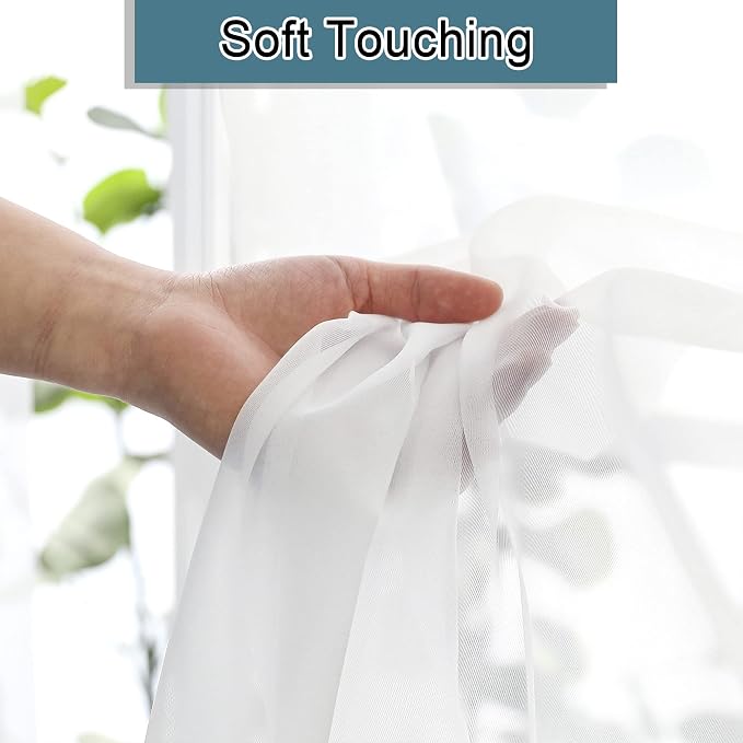Lecloud White Sheer Curtains 63 Inch Length 2 Panels, Elegant Voile Drapes - Image 7