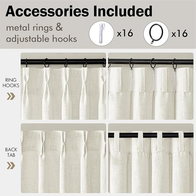 MIULEE Pinch Pleated Thick Linen Curtains 102 Inches Long 2 Panels - Image 8