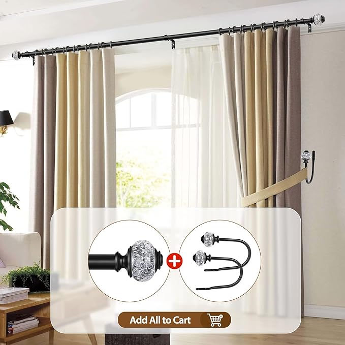 USFOOK 7/8 inch Curtain Rods for Windows 66 to 120 Inch, Telescoping Splicing - Image 5