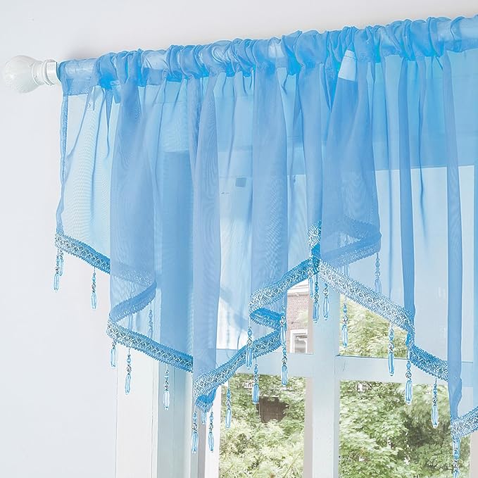 Molaxhome Lace Valance Swag Curtain 51 Inch Scalloped Sheer Curtain Panels - Image 6