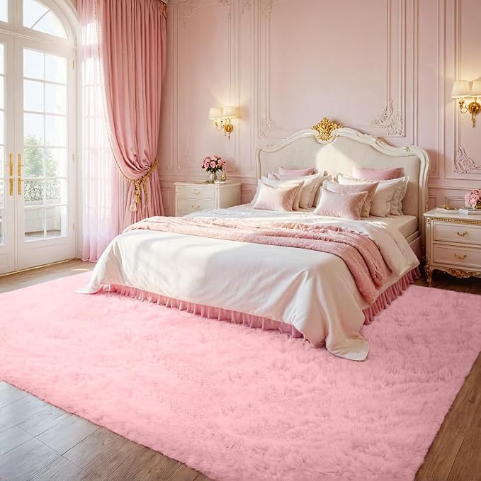 8x10 Area Rug for Living Room: Soft Fluffy Shag Pink Rugs for Bedroom, Non-Slip - Image 3