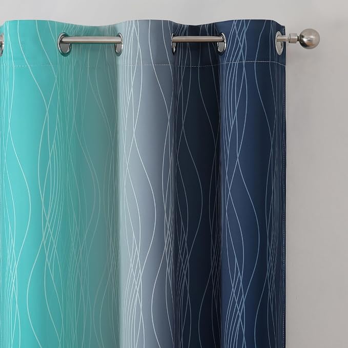 Estelar Textiler Navy Blue and Teal Ombre Blackout Curtains - Image 4