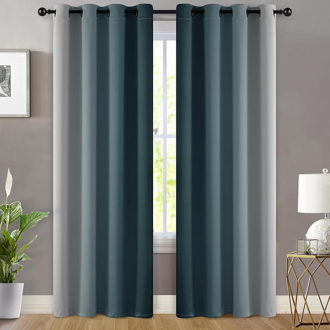 Yakamok Greyish White and Stone Blue Ombre Curtains, Light Blocking Curtains - Image 2