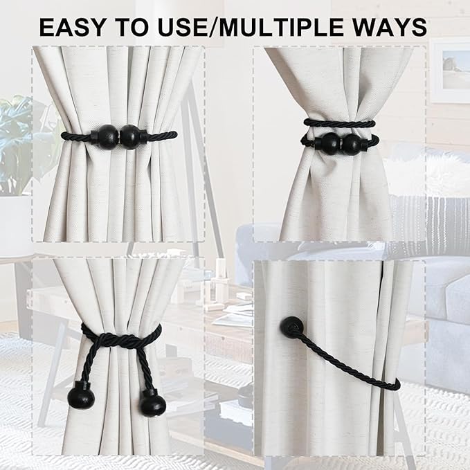 4 Pack Magnetic Curtain Tiebacks Modern Handmade Rope Curtain Tie Backs - Image 5
