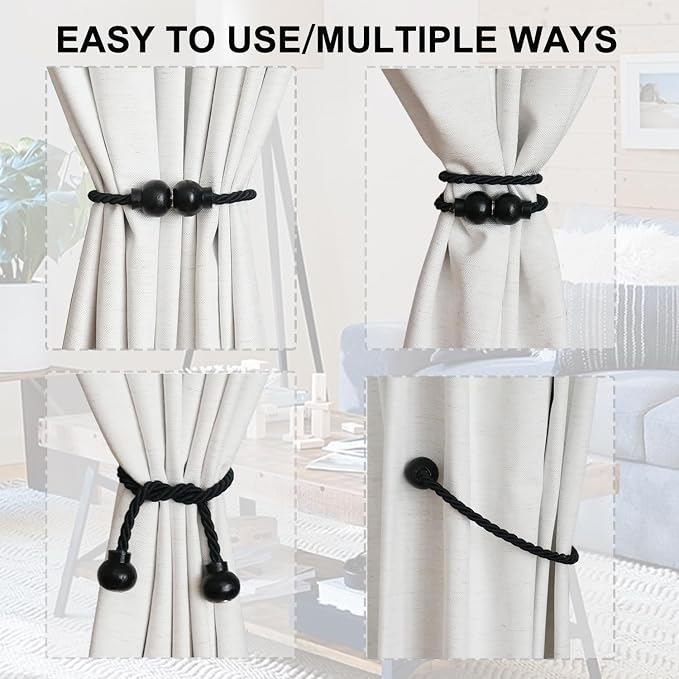 2 Pack Magnetic Curtain Tiebacks Modern Handmade Rope Curtain Tie Backs - Image 5