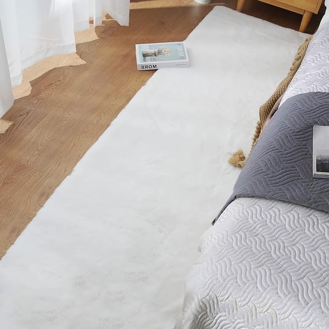 ORINOVA White Fluffy Faux Rabbit Fuzzy Fur Rug - Image 3