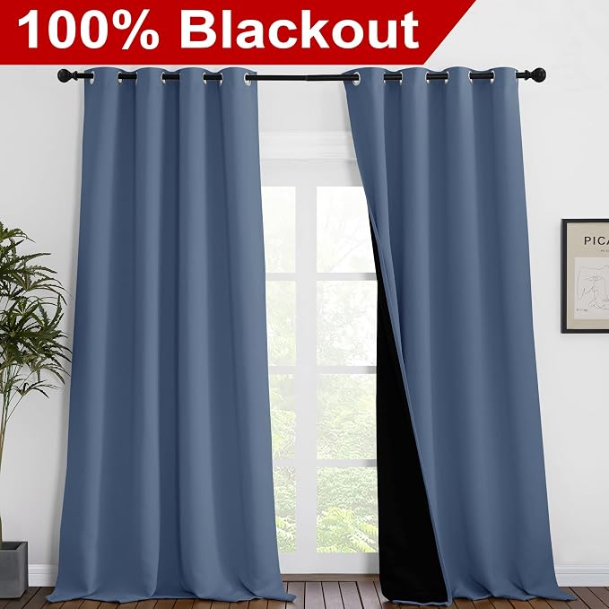 NICETOWN Insulated 100% Blackout Curtains, Noise Reducing Performance Drapes - Image 2