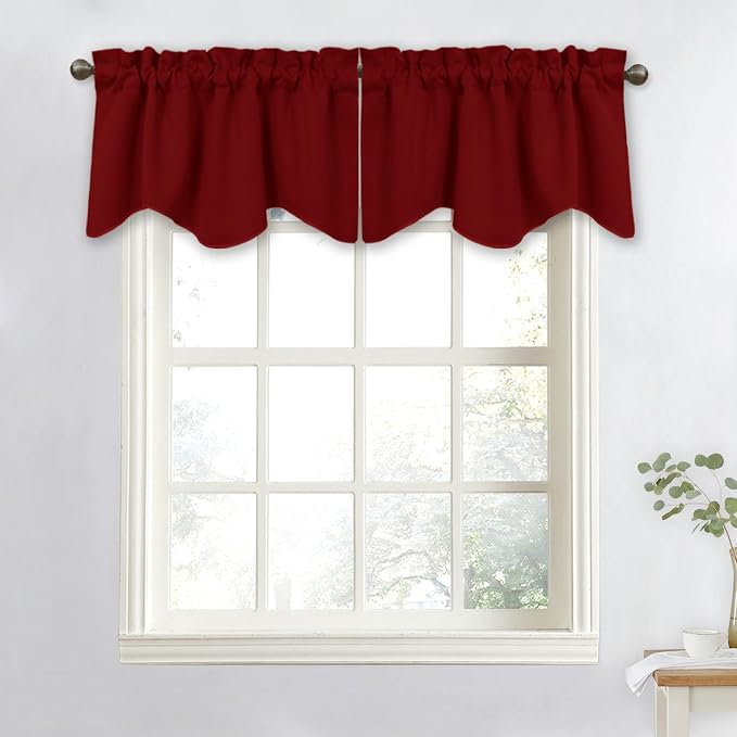 NICETOWN Basement Window Scalloped Red Valances - Image 8