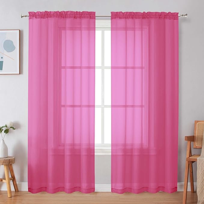Simplebrand Hot Pink Sheer Curtains 72 Inches Long 2 Panels by Simplebrand