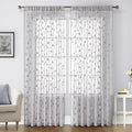 HOMEIDEAS Light Grey Sheer Curtains 52 X 84 Inches Length 2 Panels Embroidered by HOMEIDEAS