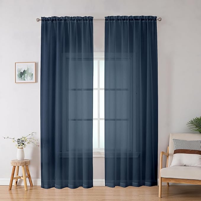 OWENIE Blue Sheer Curtains, Sheer Curtains 78 inches Long 2 Panels Set by OWENIE
