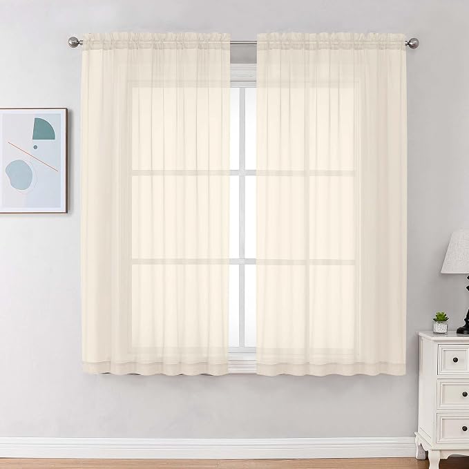 Chyhomenyc Cream Sheer Curtains 63 Inches Long 2 Panels, Light Filtering Bright by Chyhomenyc