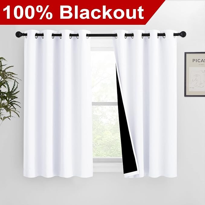 NICETOWN Pure White 100% Blackout Lined Curtains, 2 Thick Layers Completely - Image 2