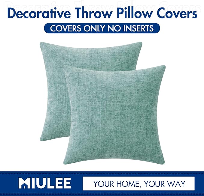MIULEE Pack of 2 Couch Throw Pillow Covers 16x16 Inch Soft Aqua Green Chenille - Image 6