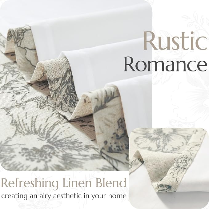 jinchan Lined Linen Blend Curtain Floral Curtains - Image 3