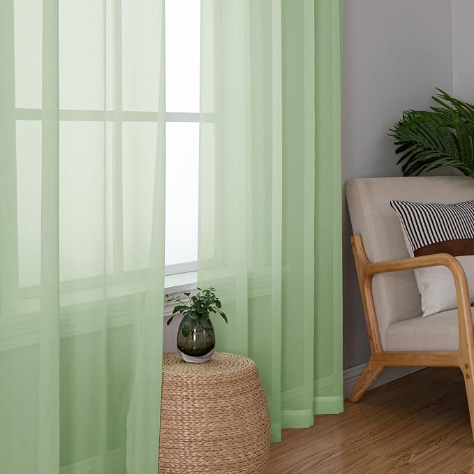 Aiyufeng Light Green Sheer Curtains 84 Inches Long 2 Panels Set - Image 5