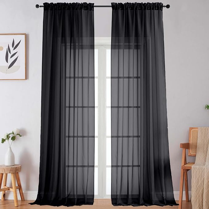 Extra Long Black Sheer Curtains by WelvetBLK