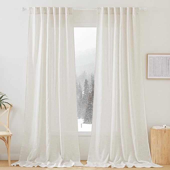 RYB HOME Extra Long Sheer Curtains, Linen Look Elegant Texture Semitransparent by RYBHOME