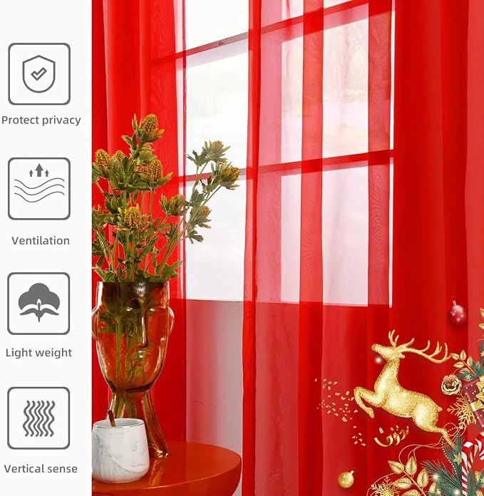 youleyar Solid Sheer Rod Pocket Curtain Voile Draperies 4 Panels White Beige - Image 4
