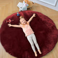 duduta Burgundy Faux Fur Round Rug 4x4 ft, Fluffy Shag Sheepskin Circle Rug by duduta