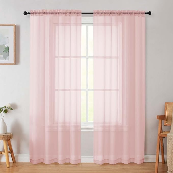 Blush Sheer Curtain for Bedroom Living Room 78 Inches Long 2 Panels Set by WelvetBLK