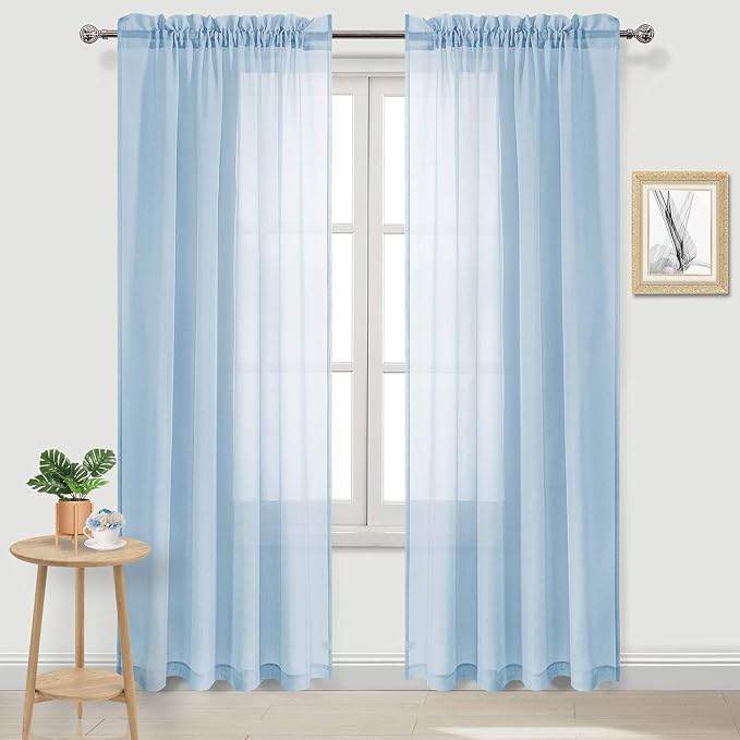 DWCN Sky Blue Sheer Curtains Semi Transparent Voile Rod Pocket Curtains by DWCN