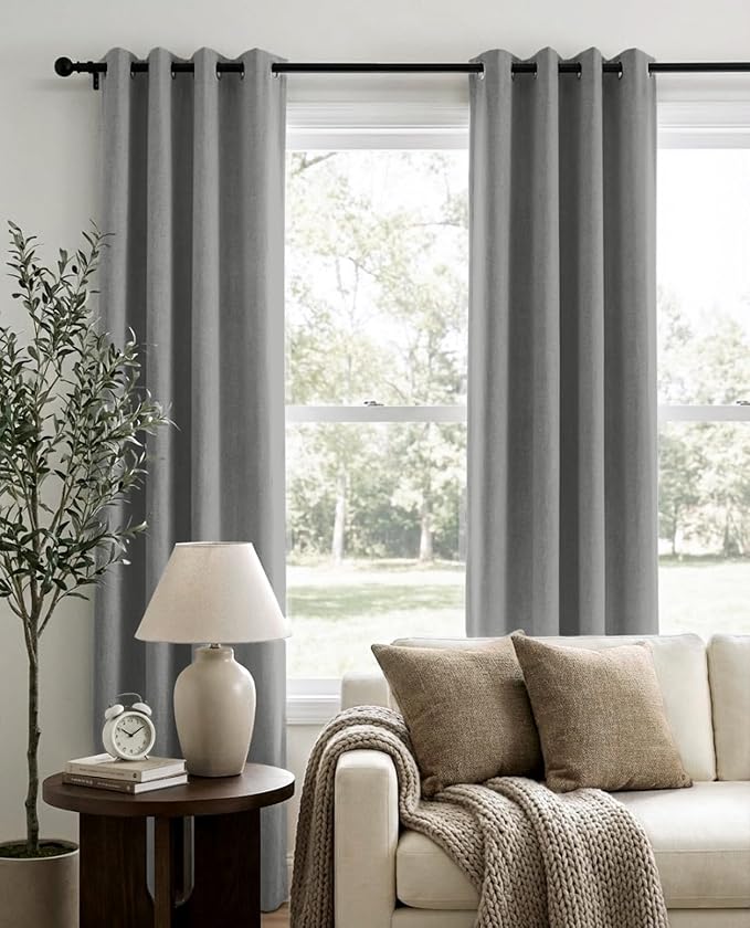 100% Blackout Linen Textured Curtains 72 Inch Long, Light Blocking, Thermal - Image 2