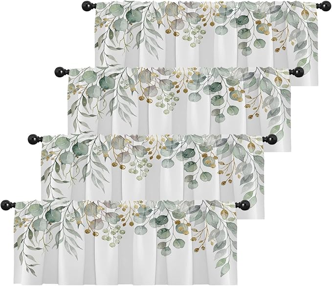 Emvency 4 Pack Valances Window Treatments, 52x12 Inch Rod Pocket by Emvency