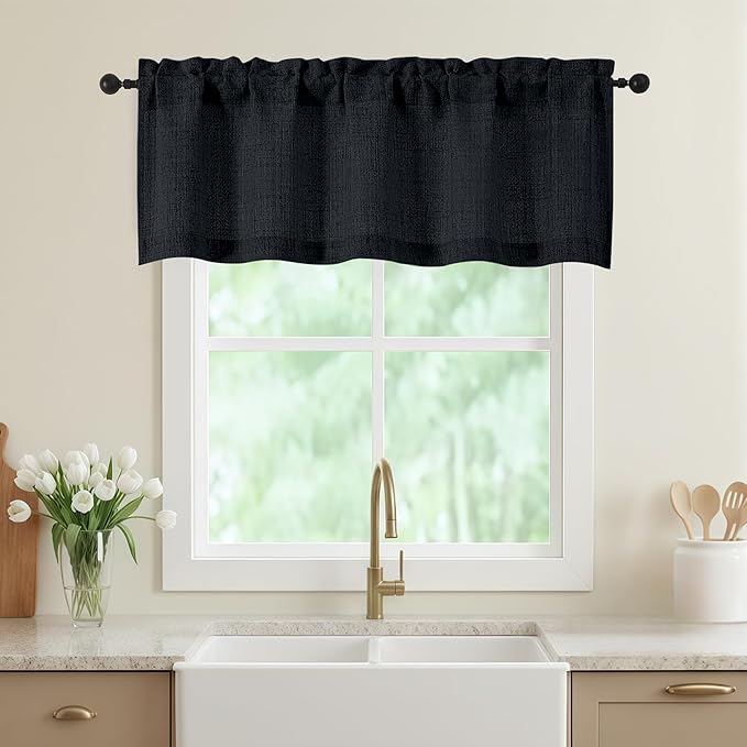 Valances for Windows, Light Filtering Faux Linen Textured Small Short Window by WelvetBLK