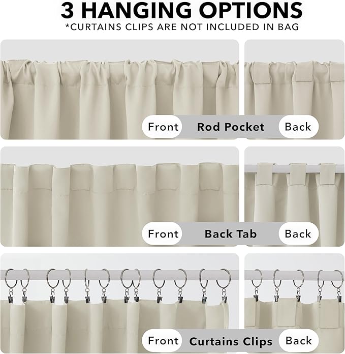 Deconovo Blackout Curtains, Thermal Insulated, W52 x L63 2 Panels, Back Tab - Image 3