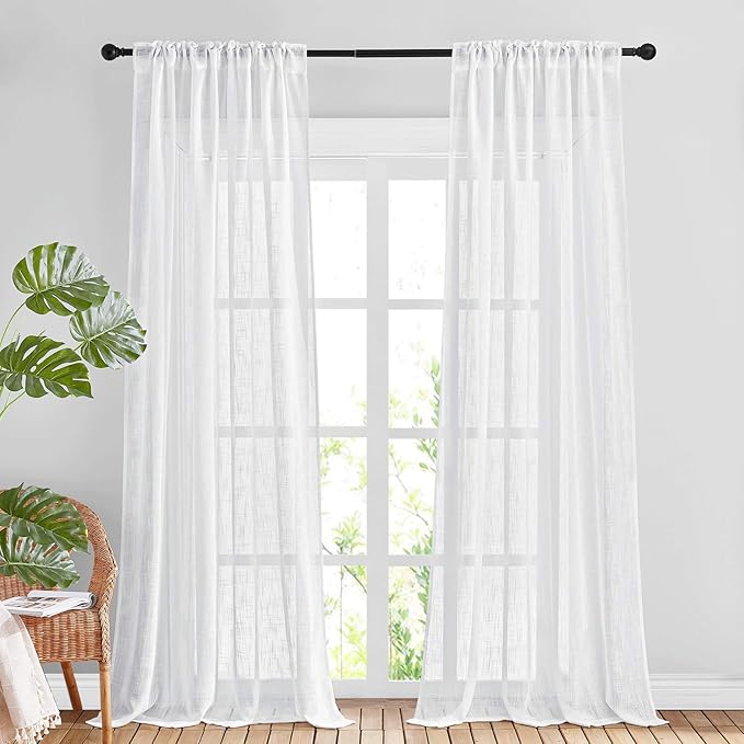 NICETOWN White Sheer 108 inch Curtains, Rod Pocket & Back Tab Semi Linen Sheer - Image 4