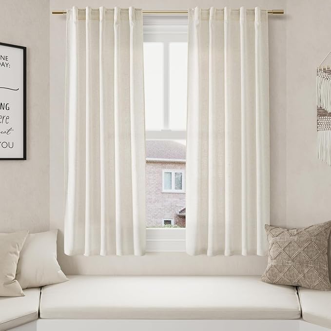 Nanspring 60 Inch Length Linen Curtains Cream Semi Sheer Light Filtering Back - Image 5