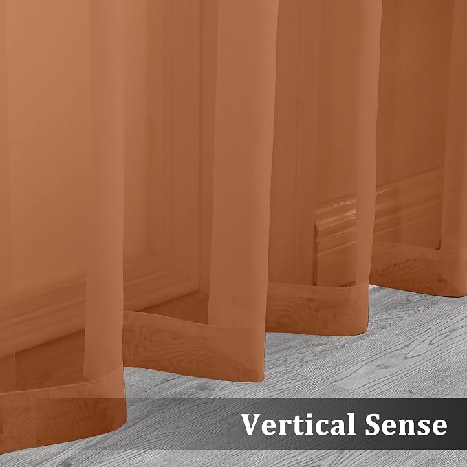 OVZME 2 Panels Solid Color Orange Sheer Curtains 96 Inches Long, Elegant Window - Image 6