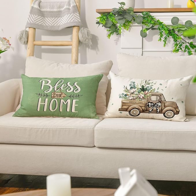 AVOIN colorlife Bless Our Home Farmhouse Eucalyptus Leaves Throw Pillow Covers - Image 3