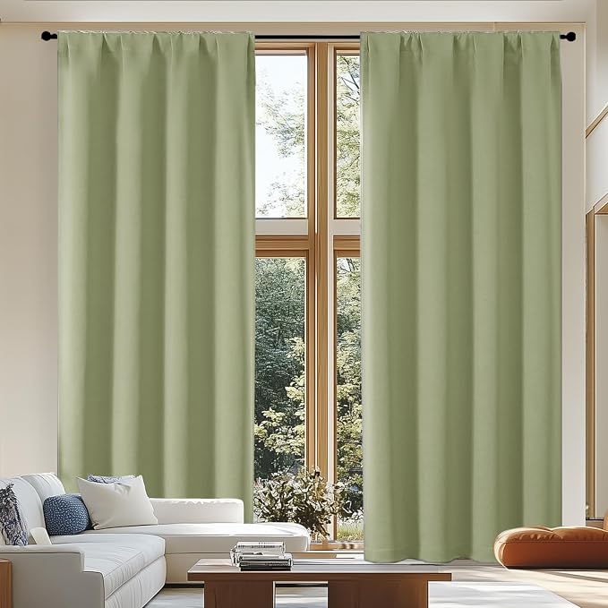 Simplebrand Ava Sage Green Blackout Curtains by Simplebrand