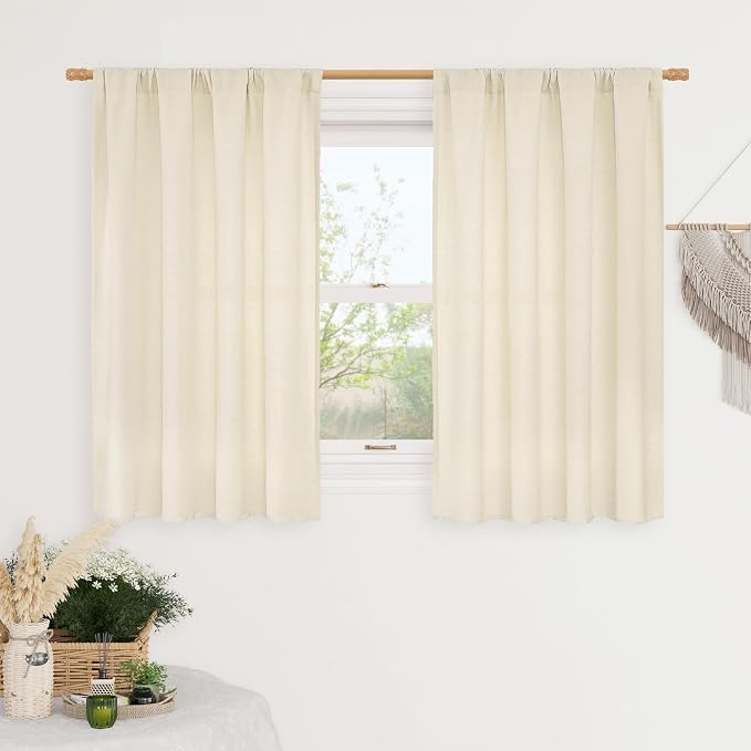 LAMIT Light Beige Linen Semi Sheer Curtains 45 Inch by LAMIT