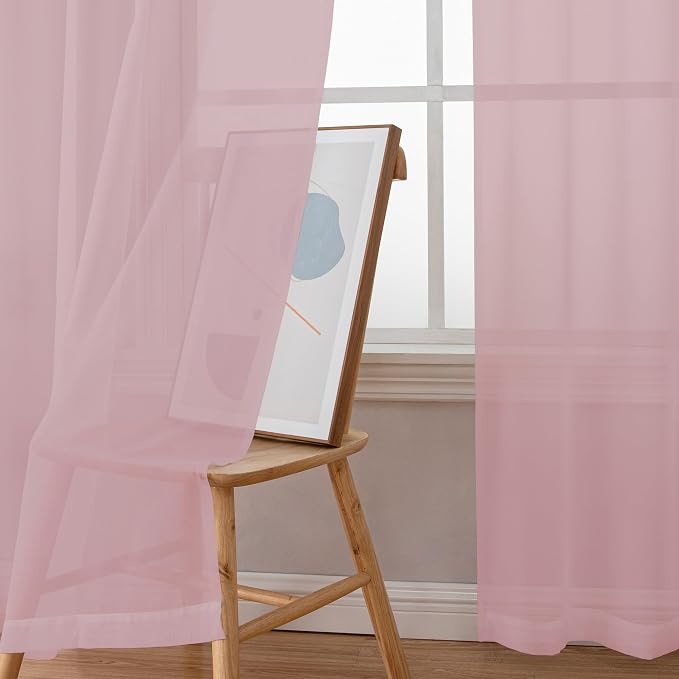 Chyhomenyc Sheer Curtains 63 Inch Length 2 Panels, Light Filtering Rod Pocket - Image 9