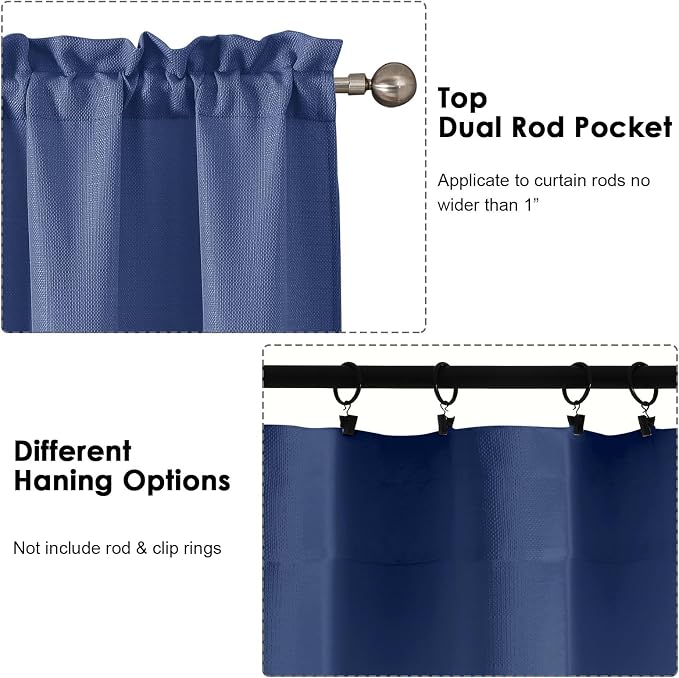 OWENIE Bob 1 PCS Blue Valances for Windows, Faux Linen Textured Kitchen Window - Image 5